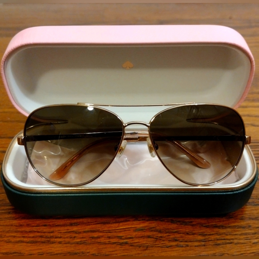 Kate Spade Women Aviator Sunglasses Rose Gold with Brown Gradient Lenses